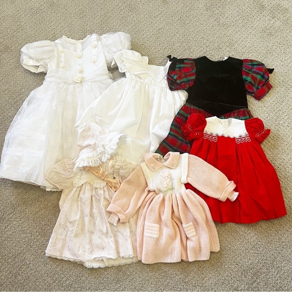 Vintage Girl Dress Lot Wedding Red Christmas Pink Handmade 7 pc Sz 18 mo 2 5 6 - Picture 1 of 16